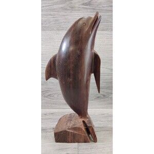 Ironwood Dolphin Hand Carved Wooden Sculpture Figurine Approx 13"